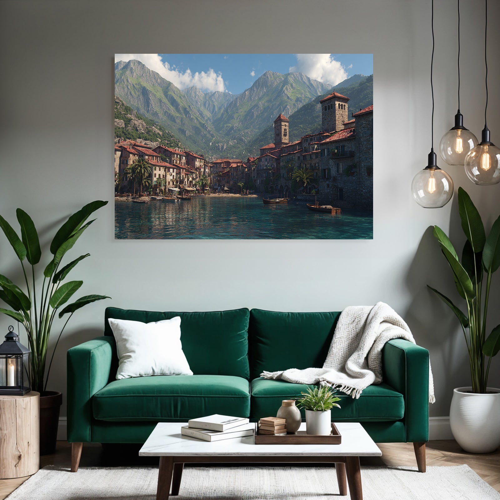 Picturesque coastal village in Mediterranean landscape