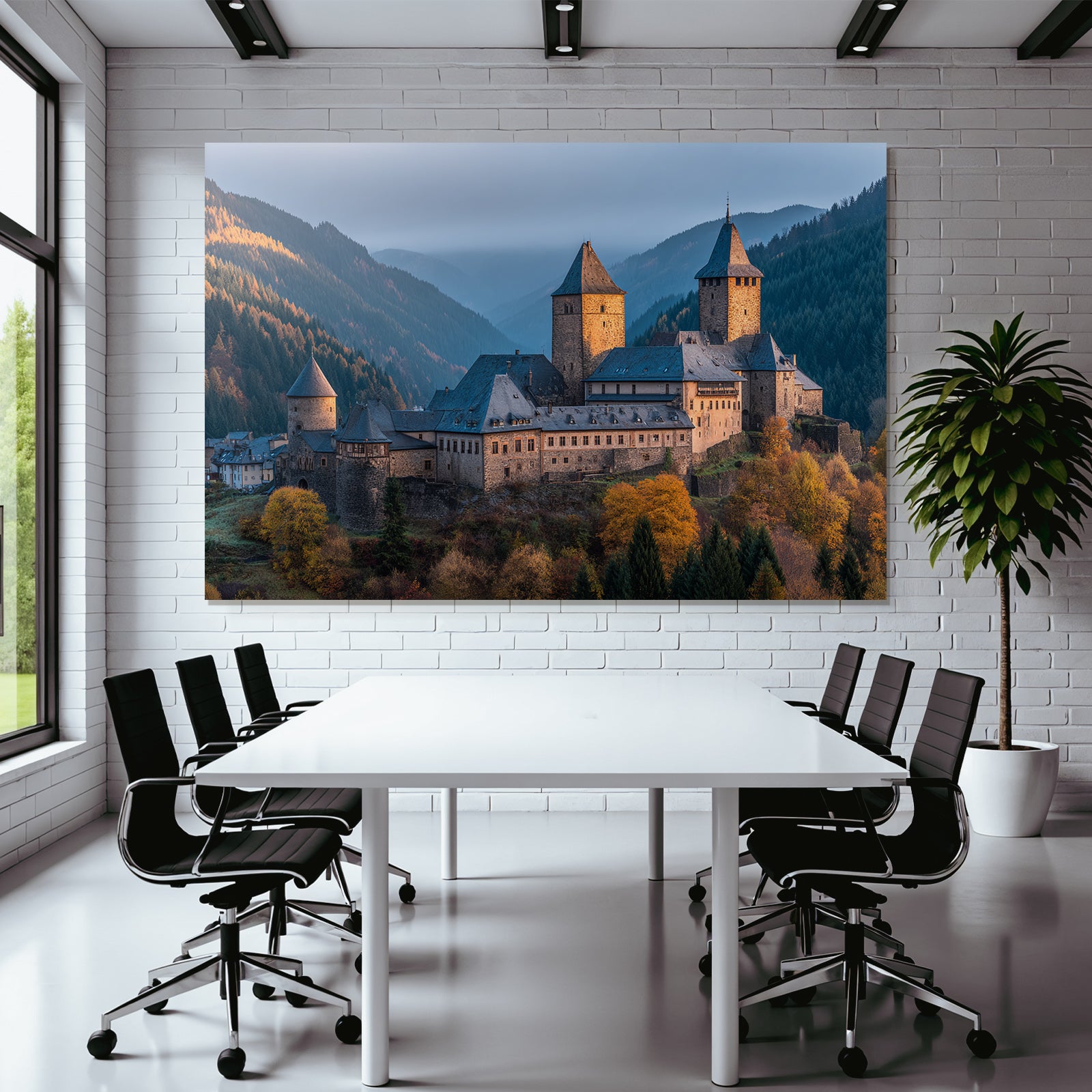 Picturesque castle surrounded by autumn leaves in a mountain landscape