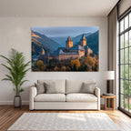 Picturesque castle surrounded by autumn leaves in a mountain landscape