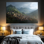 Scenic Landscape Valley Town Mountains Red Tiled Roofs Germany
