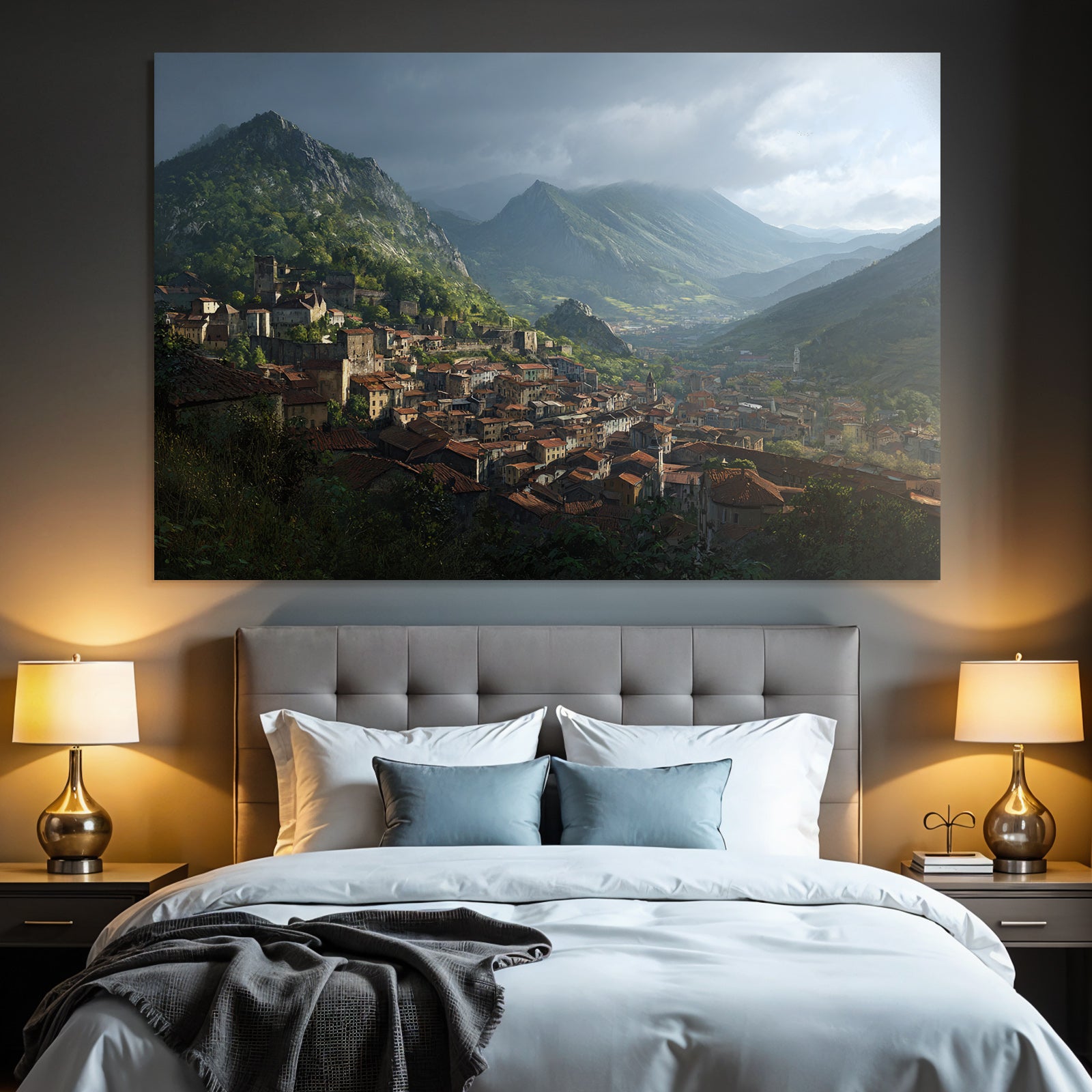 Scenic Landscape Valley Town Mountains Red Tiled Roofs Germany