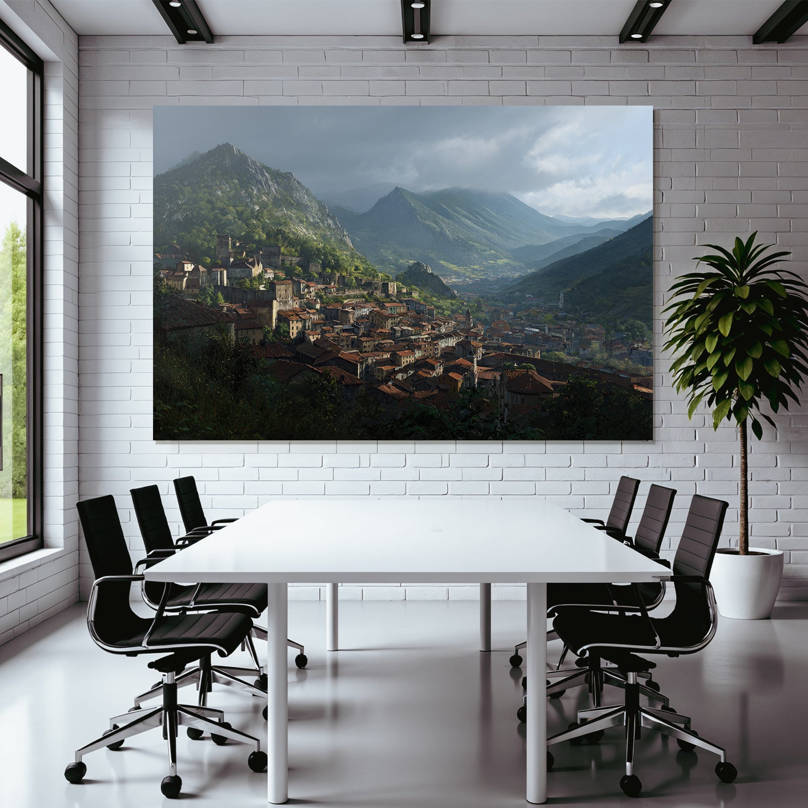 Scenic Landscape Valley Town Mountains Red Tiled Roofs Germany