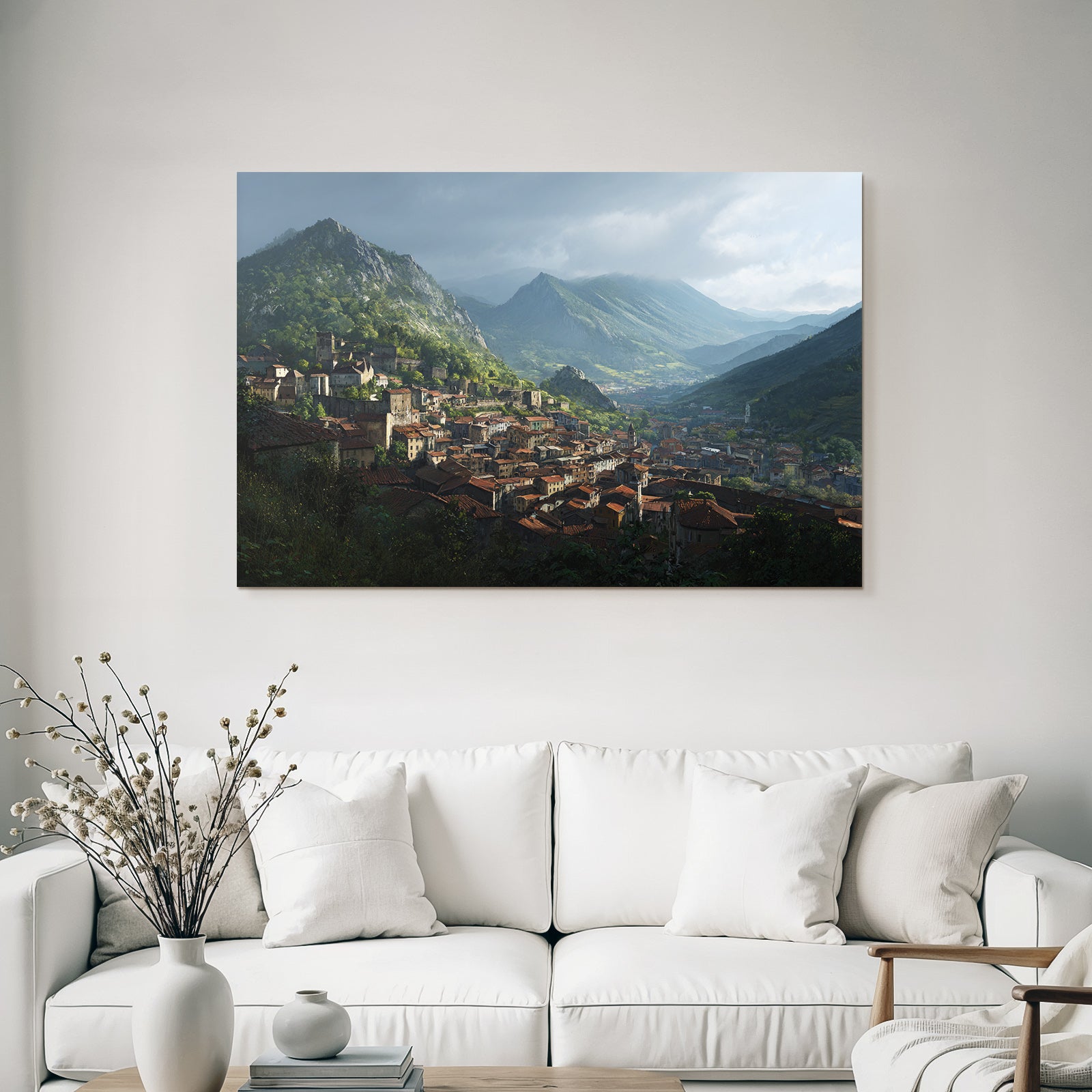 Scenic Landscape Valley Town Mountains Red Tiled Roofs Germany