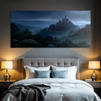 Castle On The Hill With Foggy Night Landscape Fantasy Atmosphere