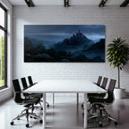 Castle On The Hill With Foggy Night Landscape Fantasy Atmosphere