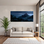 Castle On The Hill With Foggy Night Landscape Fantasy Atmosphere