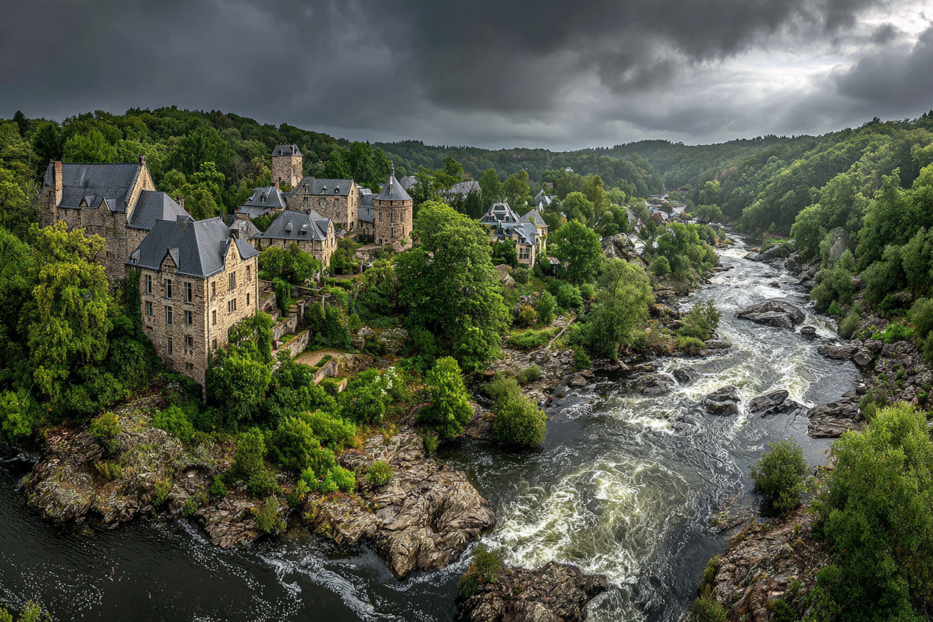 Steinburg In Der Natur Am Fluss Mit Grünem Hintergrund | Scloesser und Burgen | Architektur
