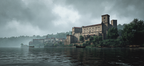 Steinburg Und Ruhe Im Landscape Mit Boote Und Baum In Hintergrund | Scloesser und Burgen | Architektur