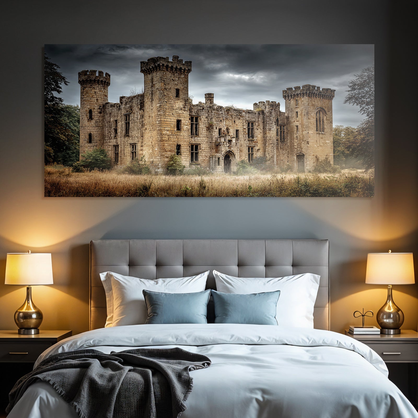 Ruined Stone Castle With Towers And Dramatic Sky