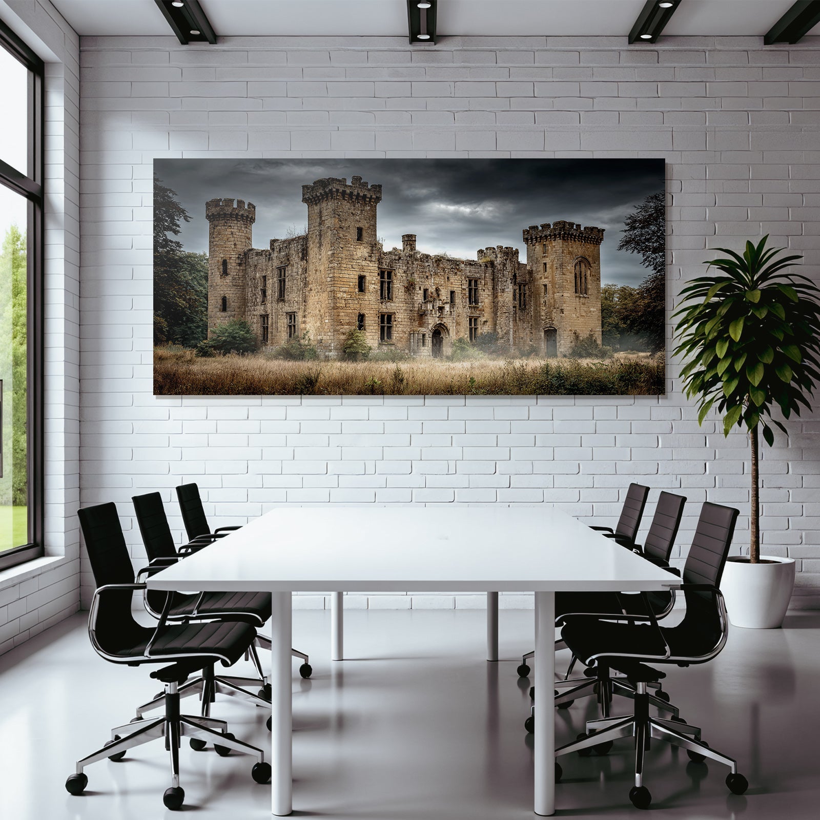 Ruined Stone Castle With Towers And Dramatic Sky