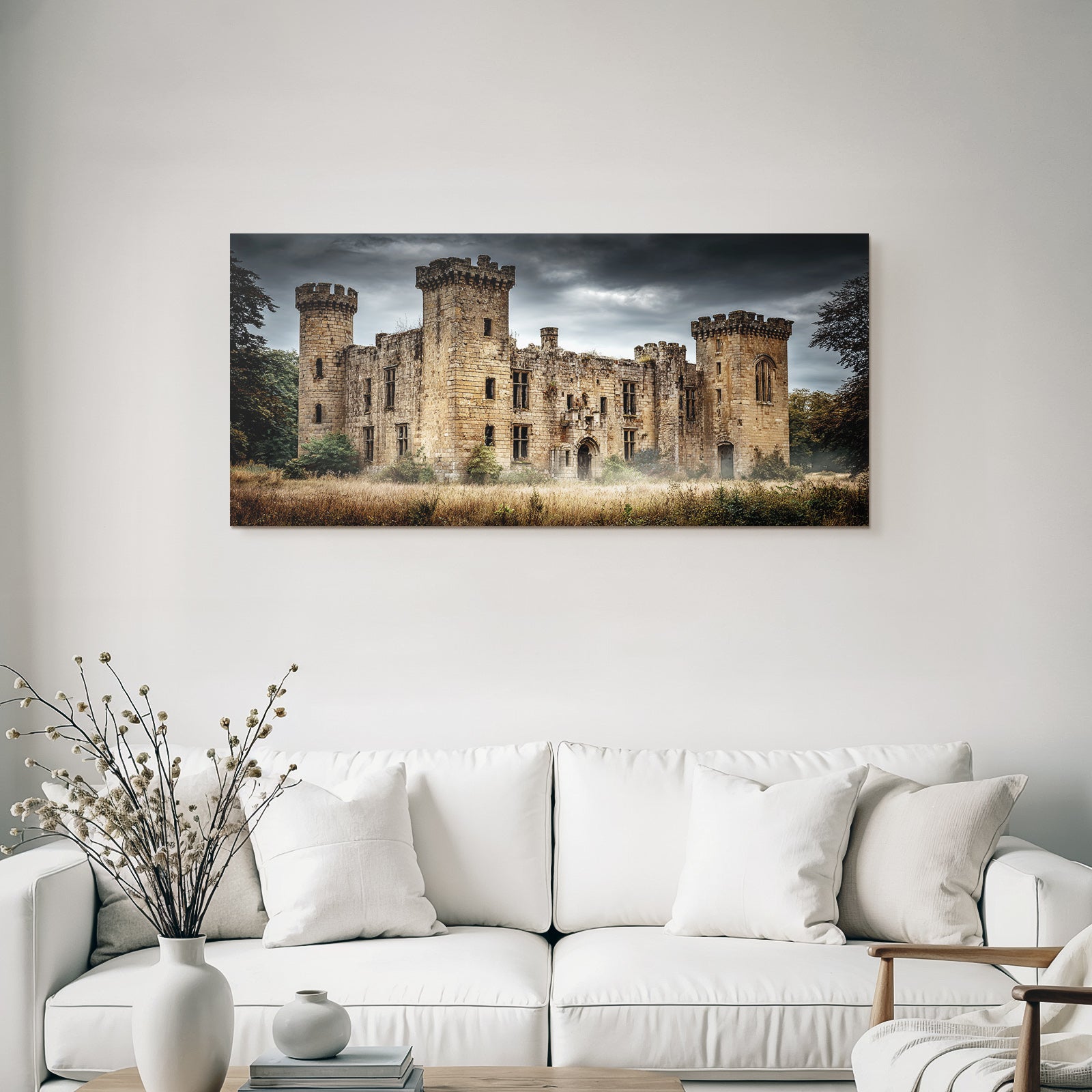 Ruined Stone Castle With Towers And Dramatic Sky