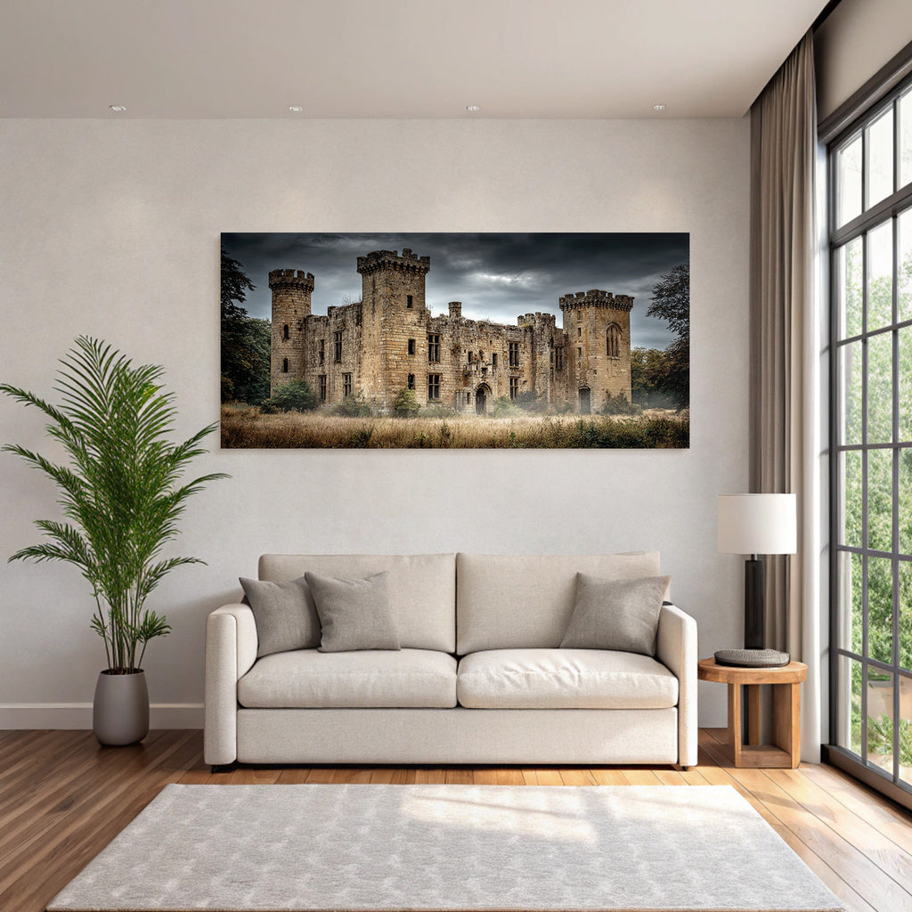 Ruined Stone Castle With Towers And Dramatic Sky