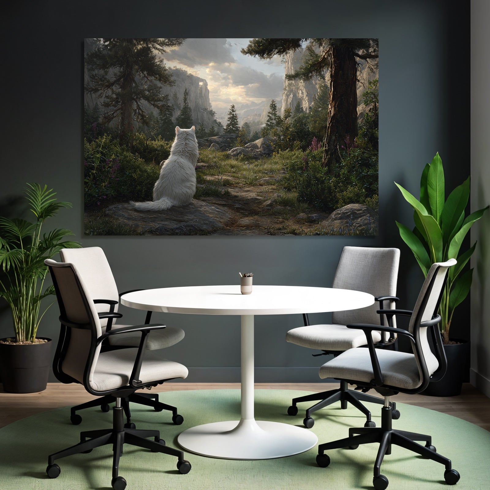 White animal on stone area with nature background