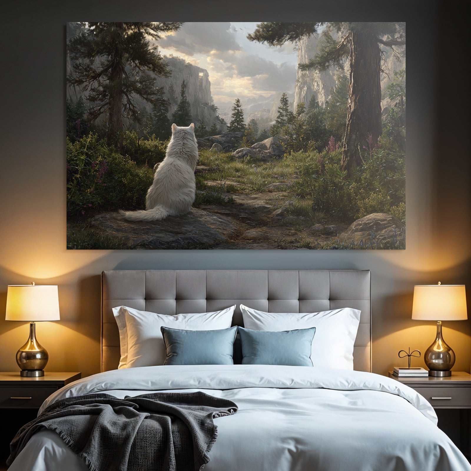White animal on stone area with nature background