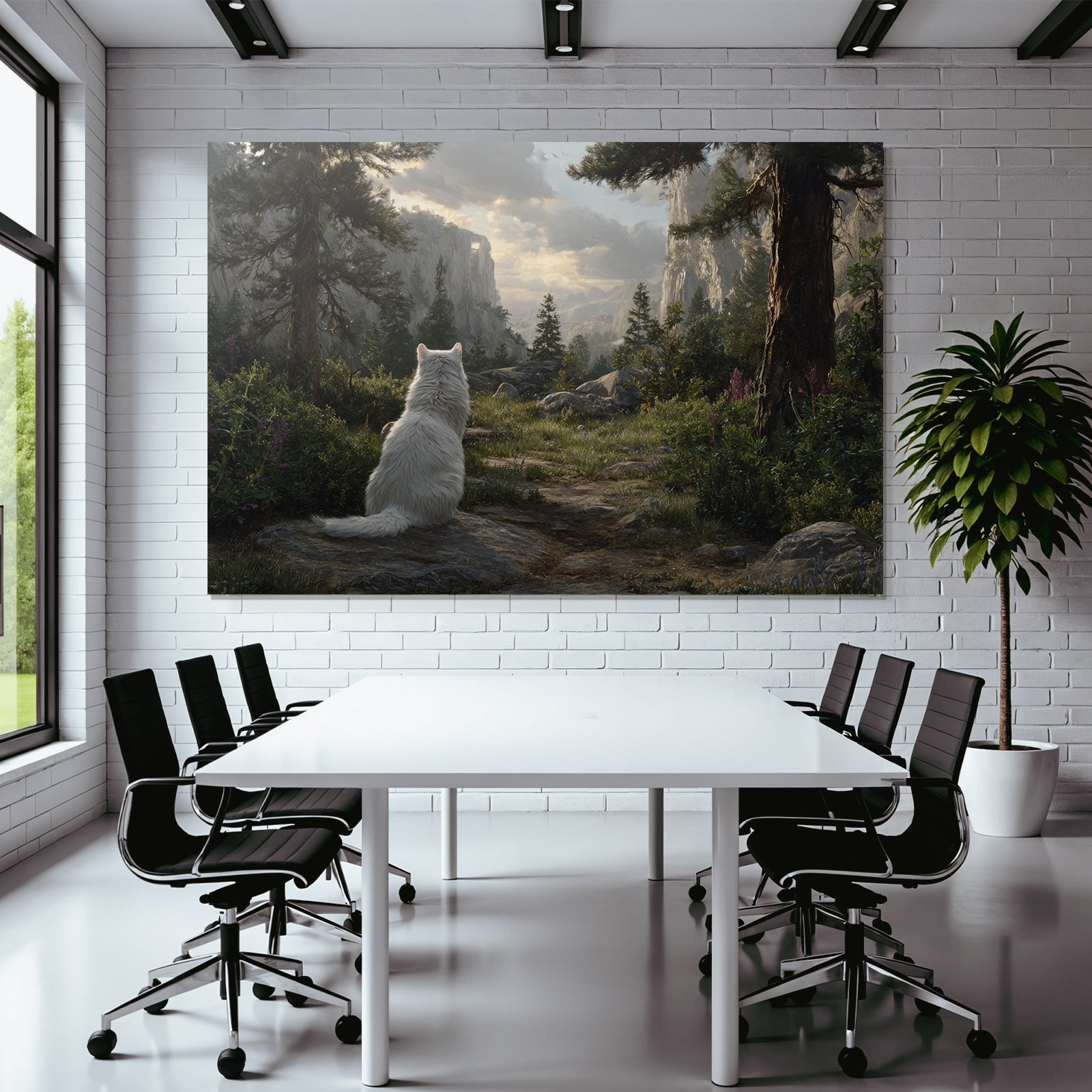 White animal on stone area with nature background