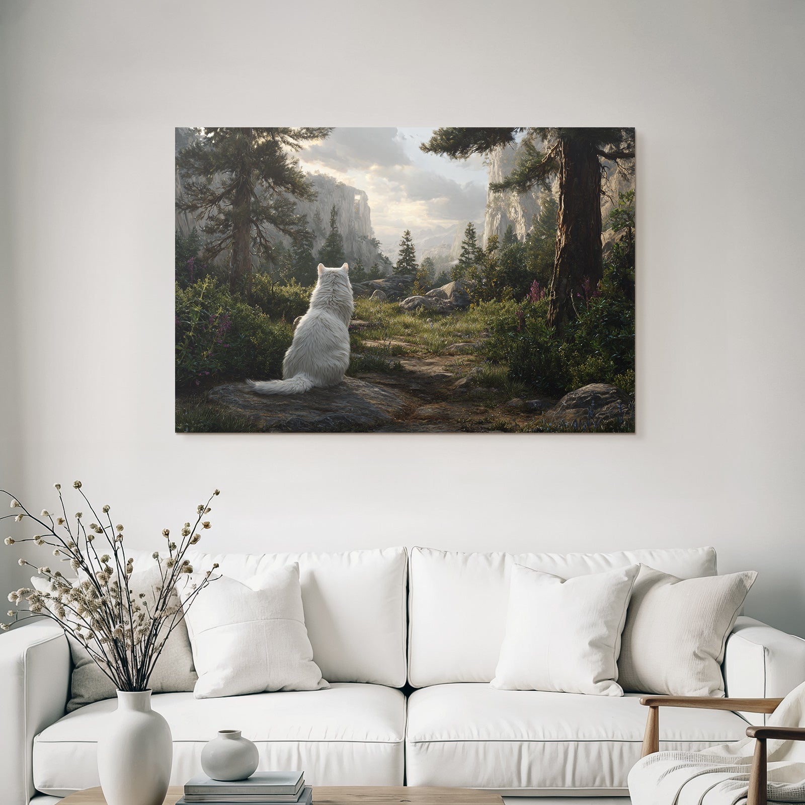 White animal on stone area with nature background