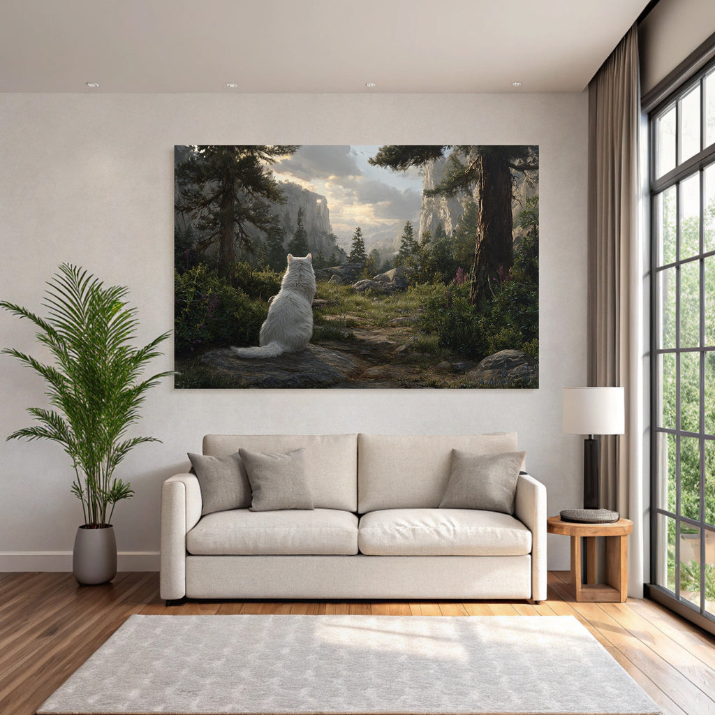 White animal on stone area with nature background