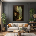 Grand Staircase With Horse In Lush Garden Mystical Atmosphere
