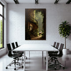 Grand Staircase With Horse In Lush Garden Mystical Atmosphere