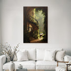 Grand Staircase With Horse In Lush Garden Mystical Atmosphere