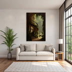 Grand Staircase With Horse In Lush Garden Mystical Atmosphere