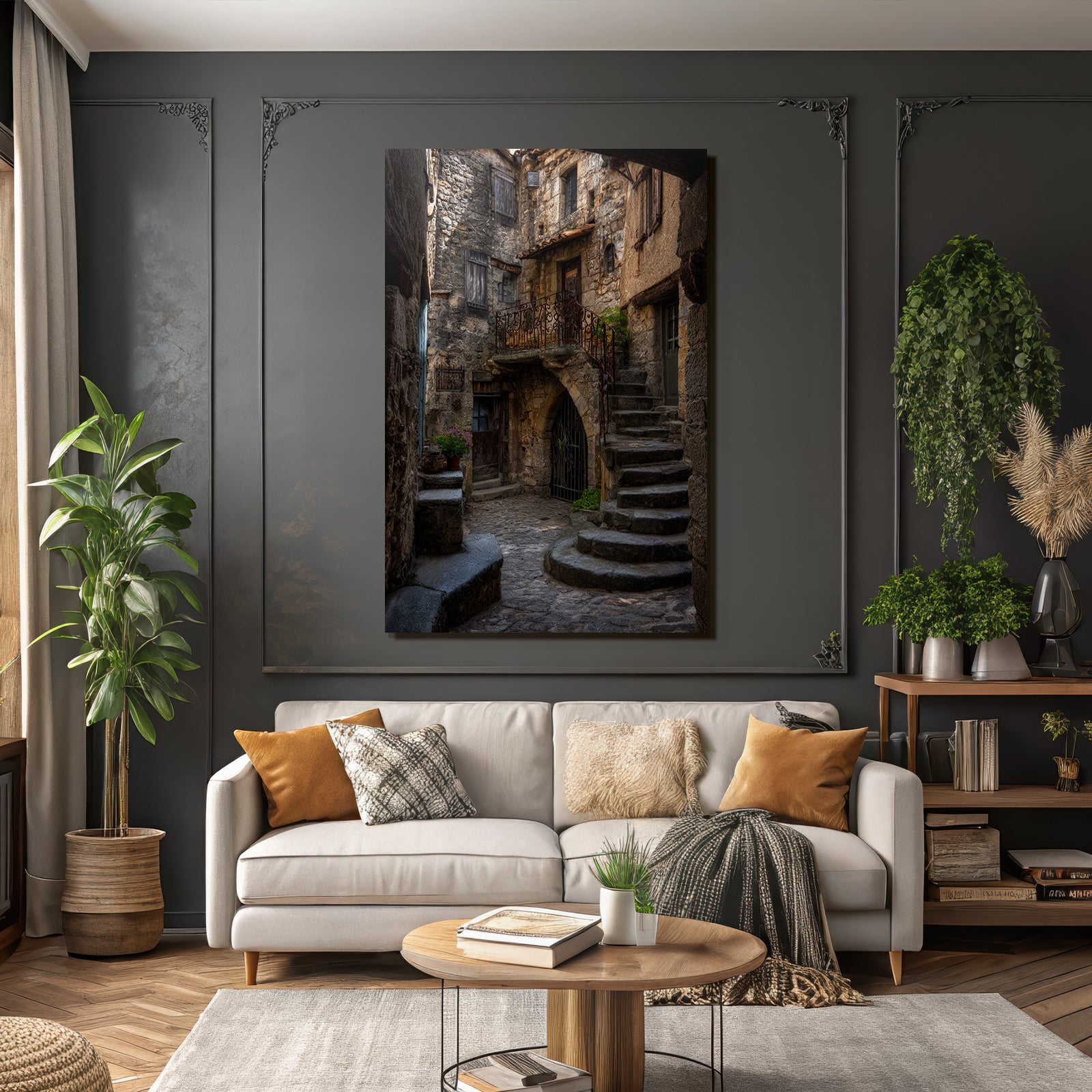 Narrow Cobblestone Alleyway Rustic Village Medieval Charm