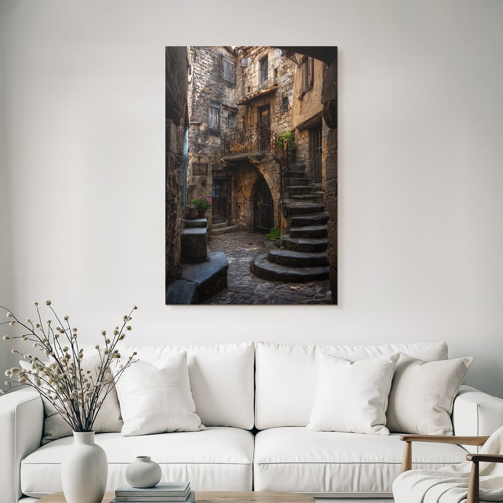 Narrow Cobblestone Alleyway Rustic Village Medieval Charm