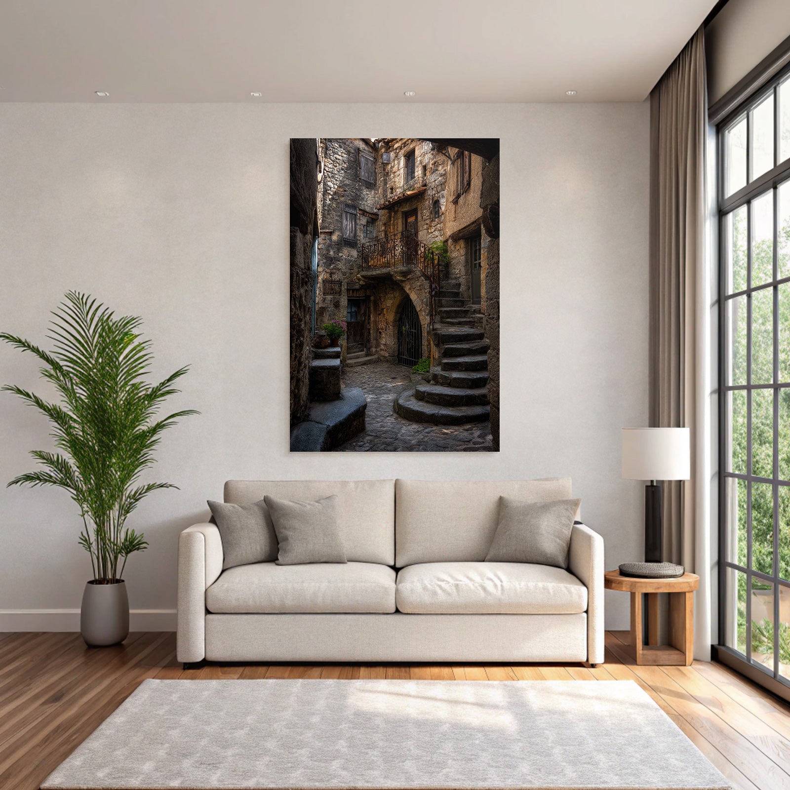 Narrow Cobblestone Alleyway Rustic Village Medieval Charm