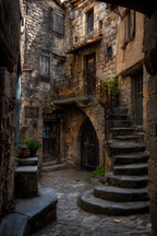 Narrow Cobblestone Alleyway Rustic Village Medieval Charm | Tueren Treppen und Tore | Architektur