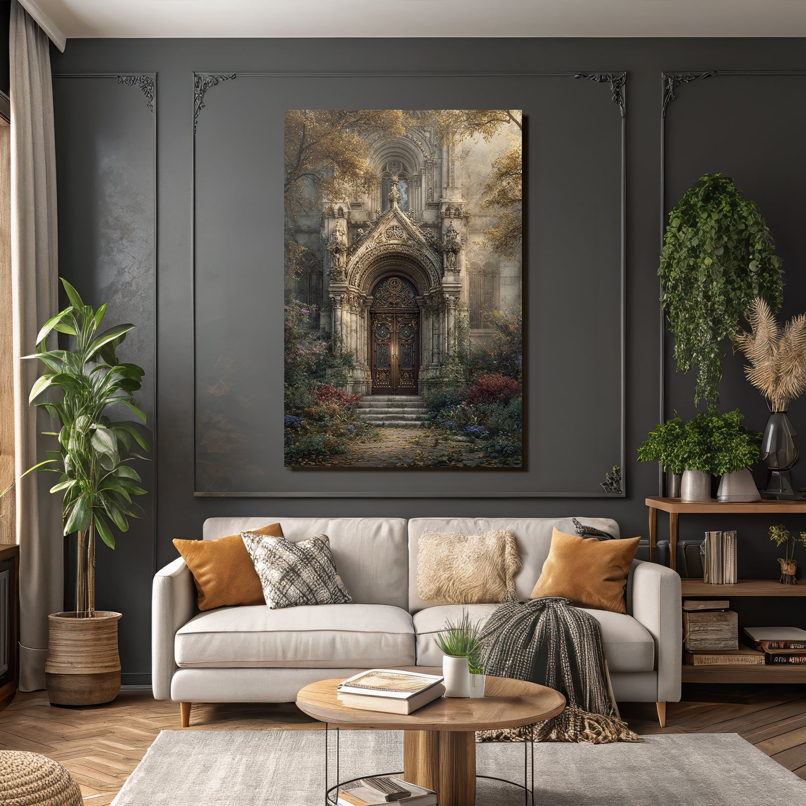 Ornate Architectural Entrance Gothic Baroqü With Greenery And Flowers