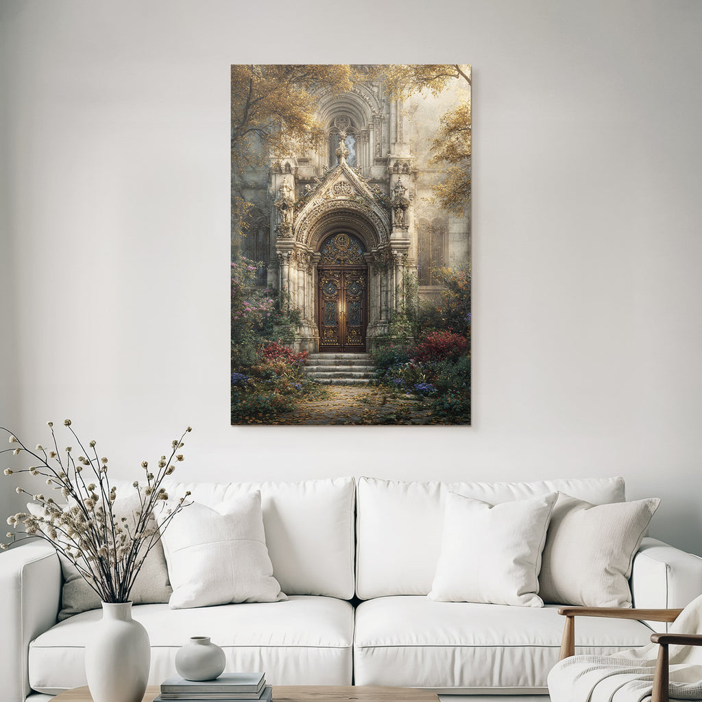 Ornate Architectural Entrance Gothic Baroqü With Greenery And Flowers