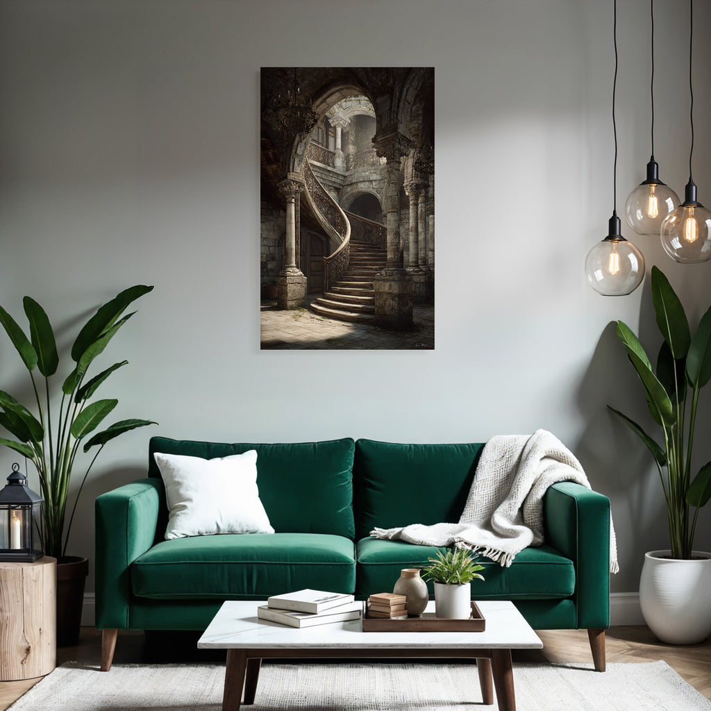 Prunkvolles Innen Mit Stufen Säulen Und Chandeliers