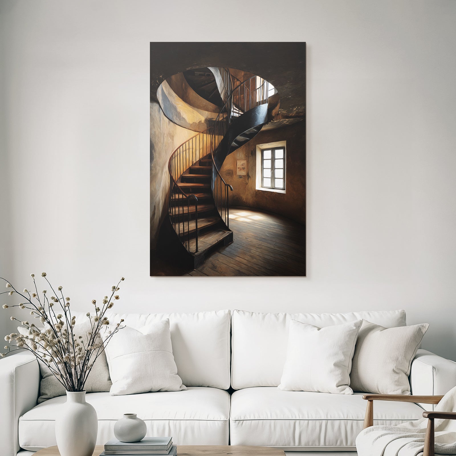 Spiral Staircase Im Inneren Einem Dimm Beleuchteten Raum