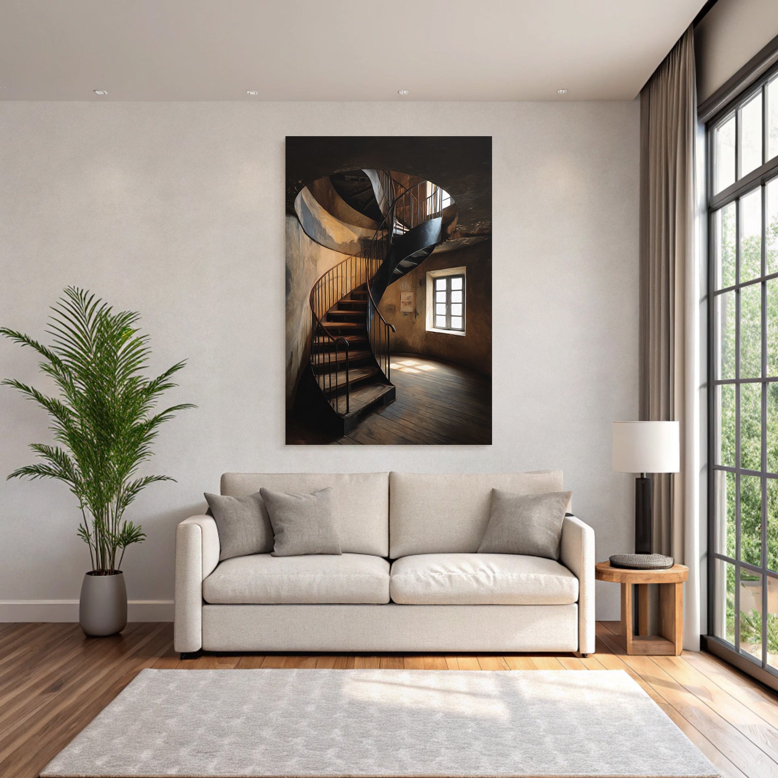 Spiral Staircase Im Inneren Einem Dimm Beleuchteten Raum