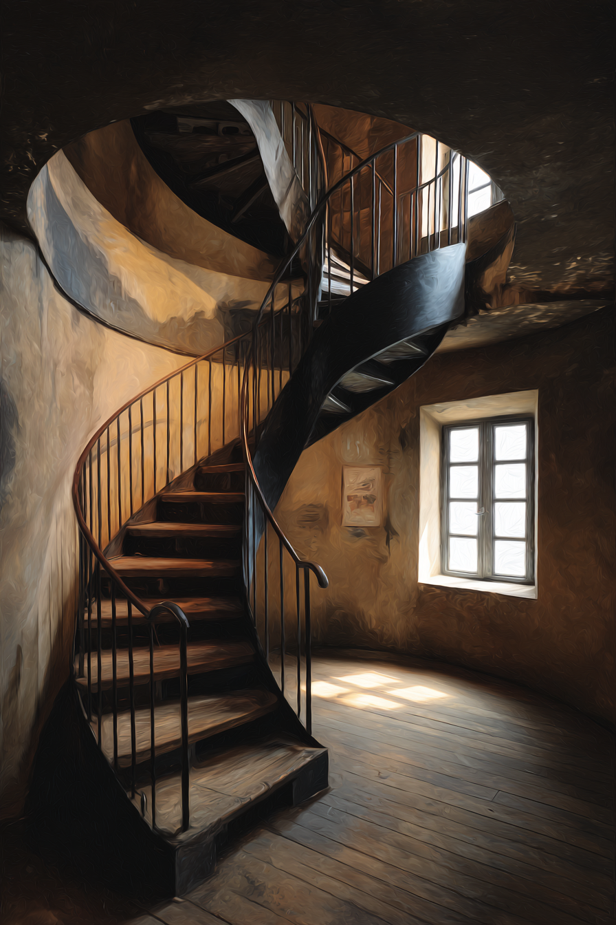 Spiral Staircase Im Inneren Einem Dimm Beleuchteten Raum | Tueren Treppen und Tore | Architektur