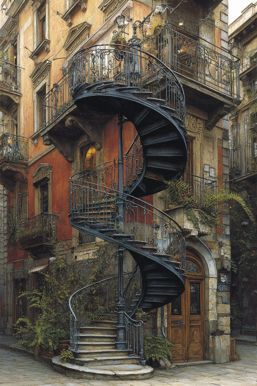 Spiral Staircase Rustic Urban Environment European City | Tueren Treppen und Tore | Architektur