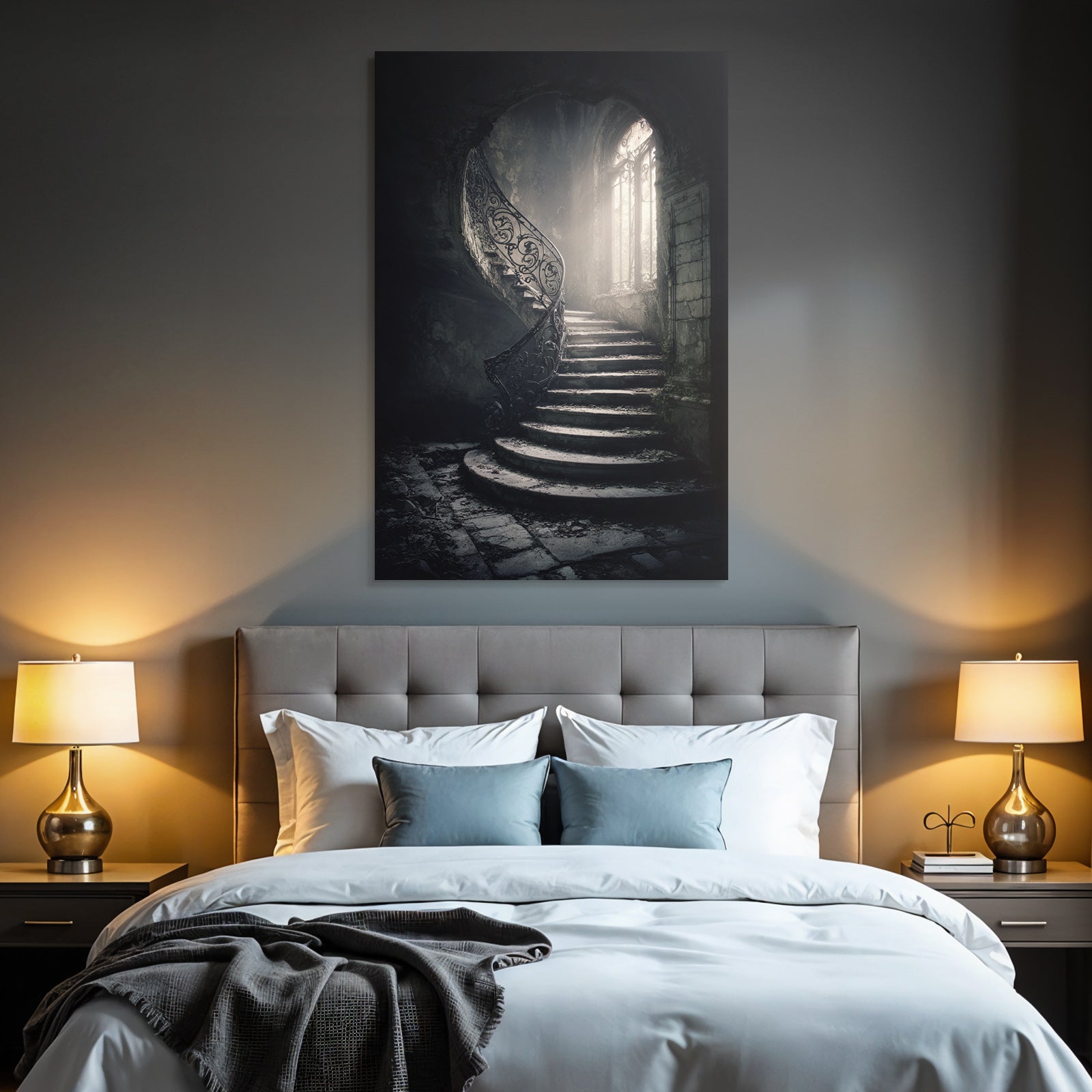 Verlassene Treppe Mit Eisen Handlauf Und Ornament Fenster