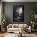 Verlassene Treppe Mit Eisen Handlauf Und Ornament Fenster