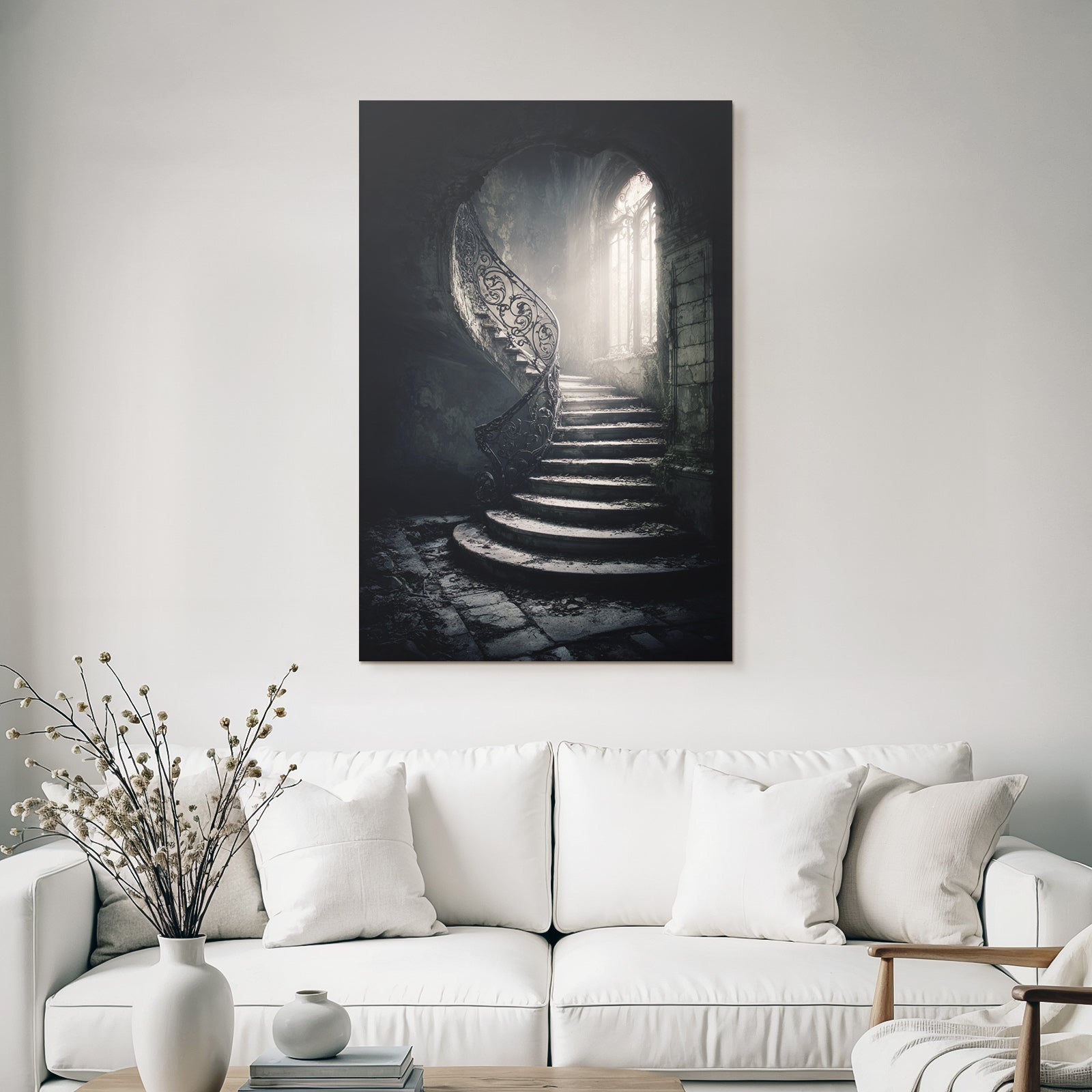 Verlassene Treppe Mit Eisen Handlauf Und Ornament Fenster