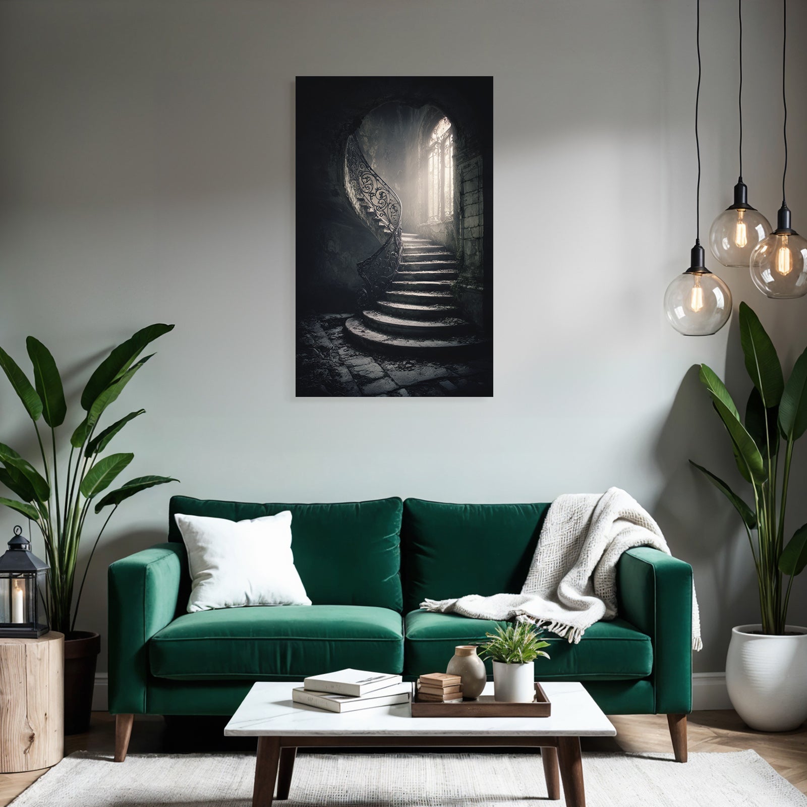 Verlassene Treppe Mit Eisen Handlauf Und Ornament Fenster