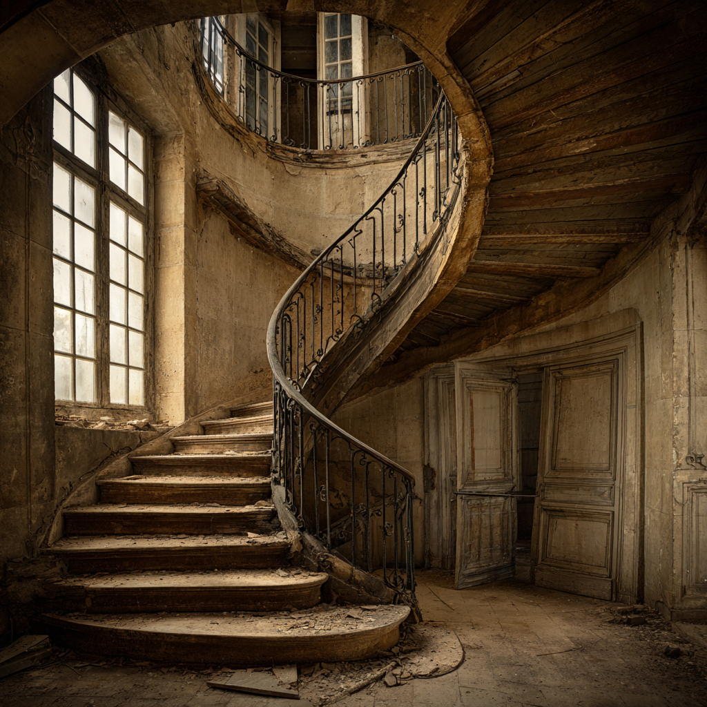 Alter Spiral Treppenhaus Mit Dust Und Verschmutzung | Tueren Treppen und Tore | Architektur