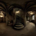 Dimly Beleuchtete Stiege In Einem Gotischen Raums Mit Vaulted Ceiling | Tueren Treppen und Tore | Architektur