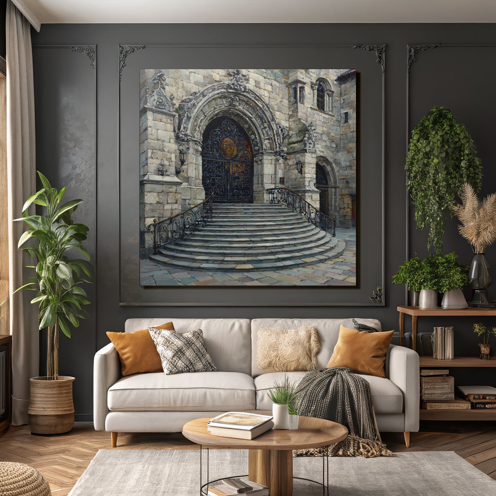 Eindrucksvoller Graniteingang Mit Eisen Toren Und