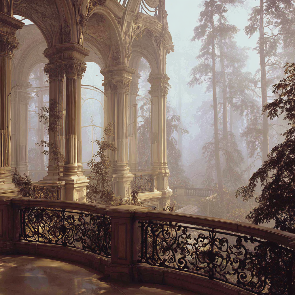 Elegante Im Nebelhaften Waldlandschaft | Tueren Treppen und Tore | Architektur