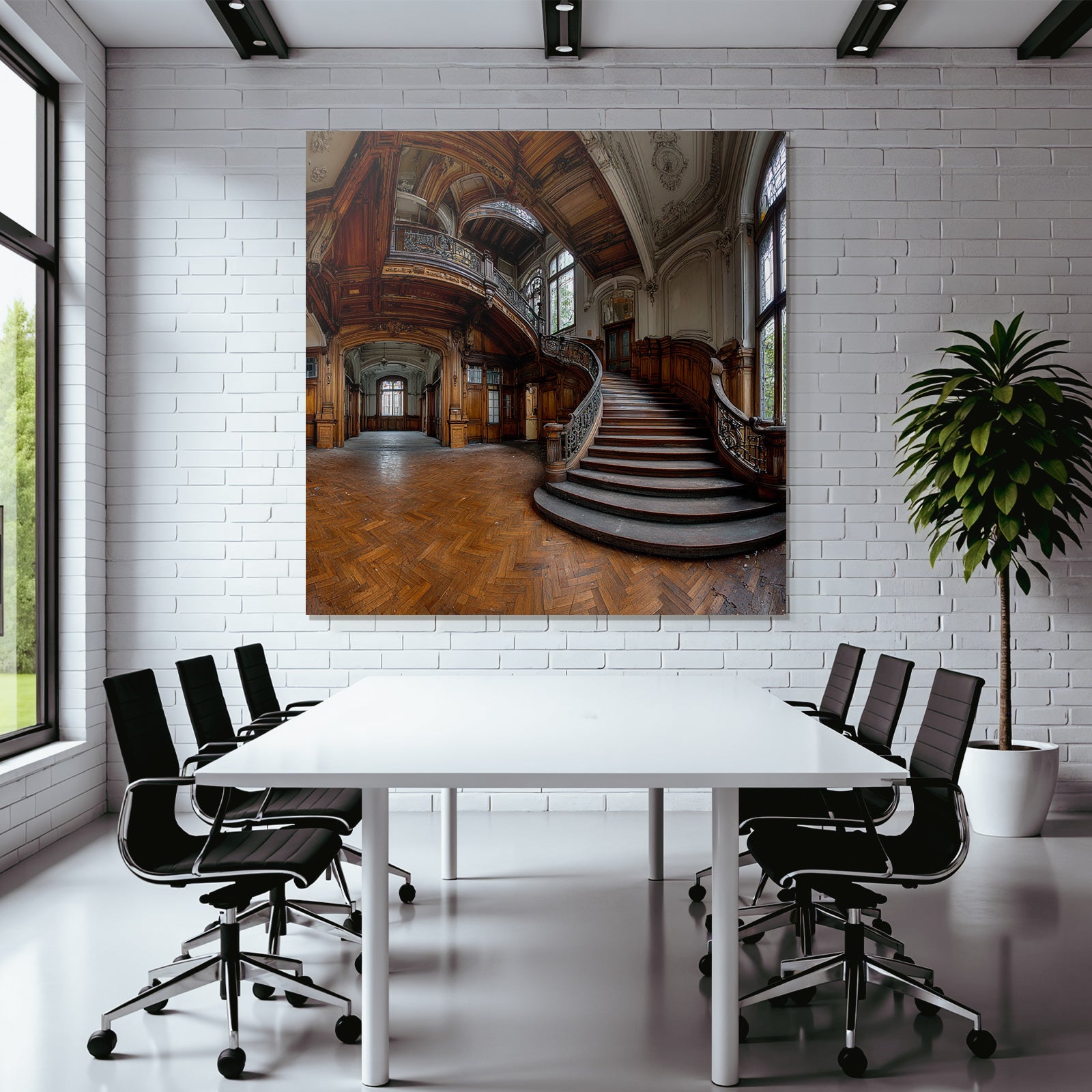 Elegante Verlassene Innenaufnahme Mit Grand Treppe Und Ornamenten