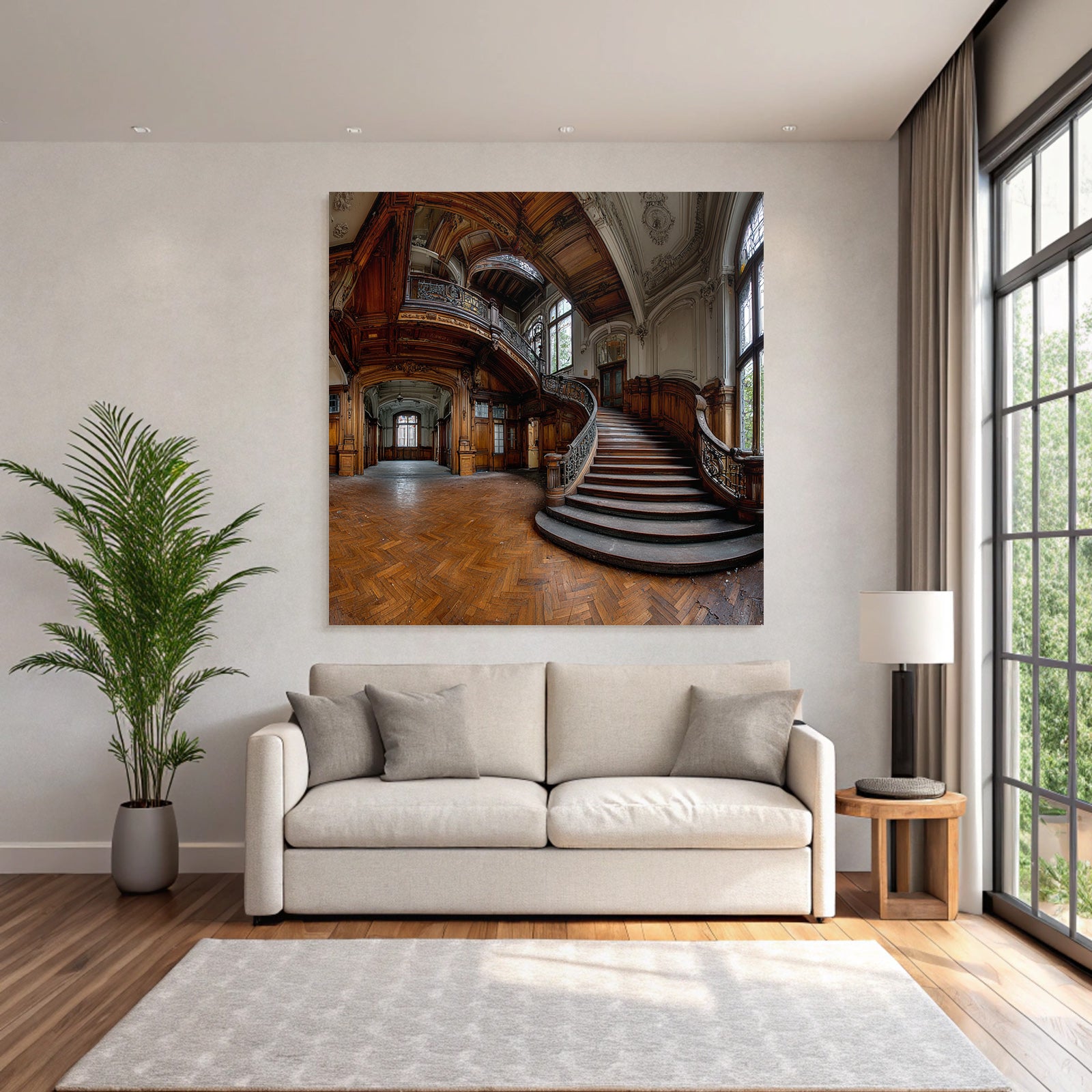 Elegante Verlassene Innenaufnahme Mit Grand Treppe Und Ornamenten