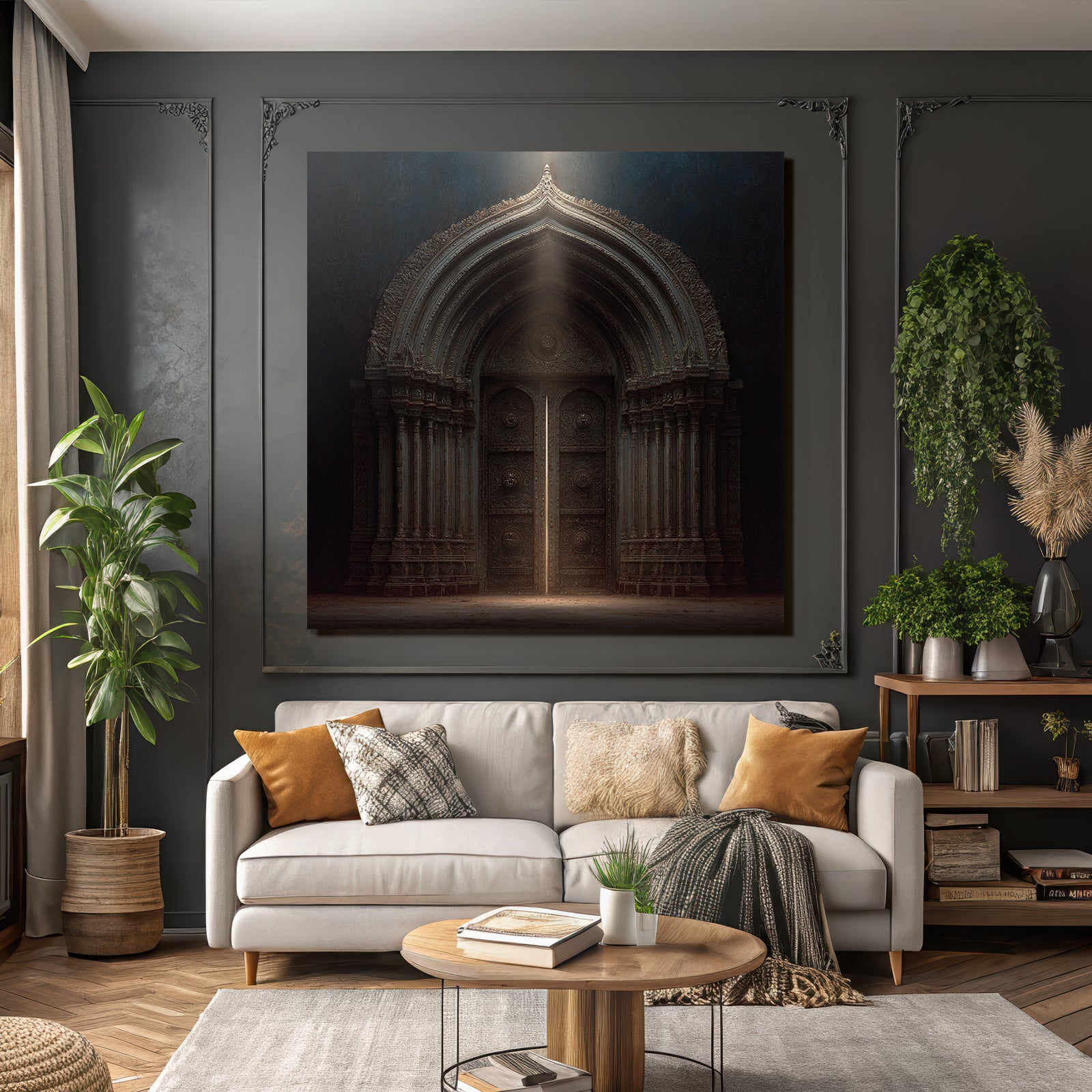 Grosses Ornamentiertes Tor Mit Archen Und Säulen Im Fantasy Stil