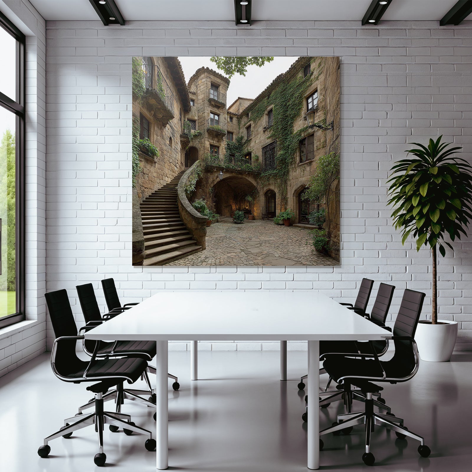 Historischer Innenhof Mit Grünem Und Steinarbeiten