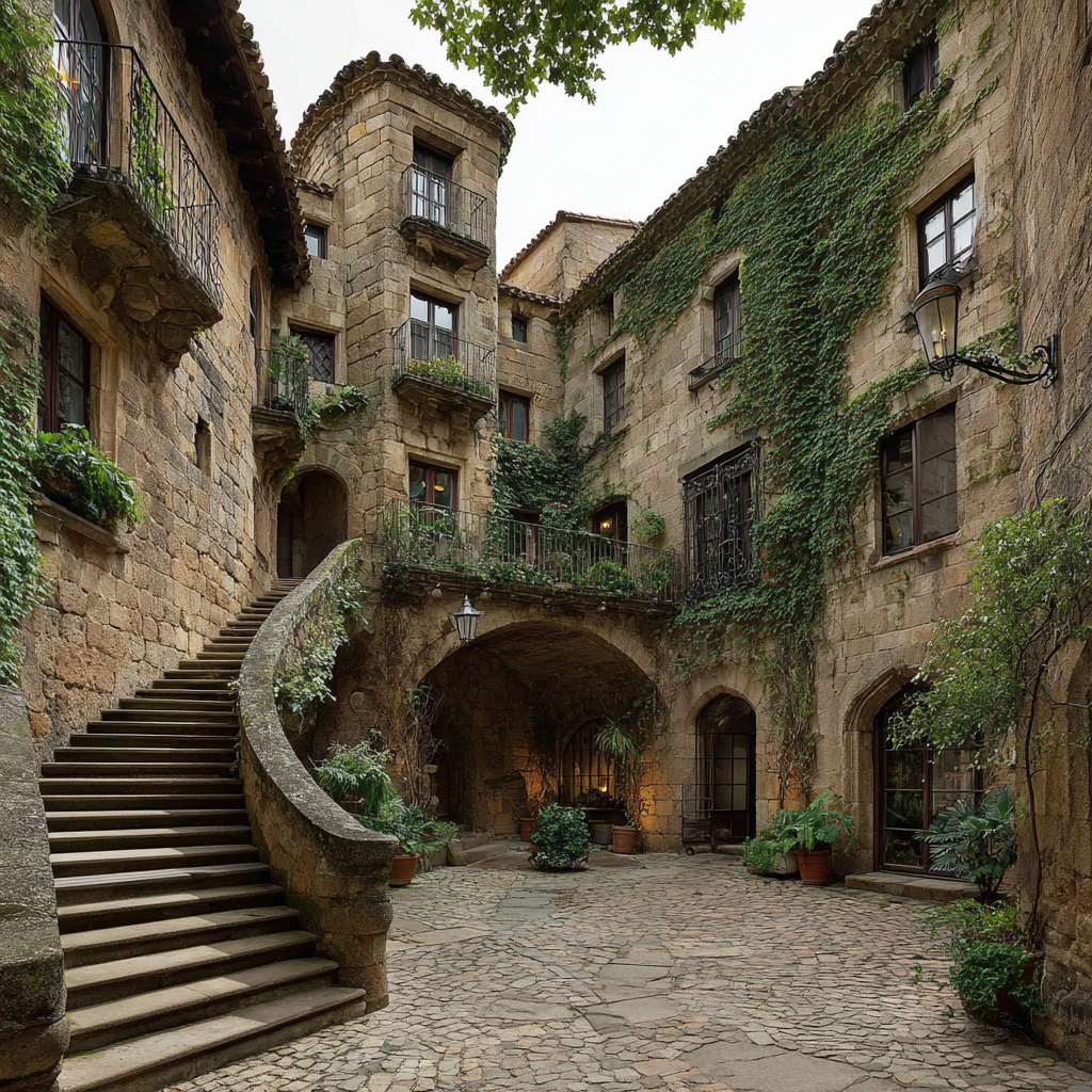 Historischer Innenhof Mit Grünem Und Steinarbeiten | Tueren Treppen und Tore | Architektur