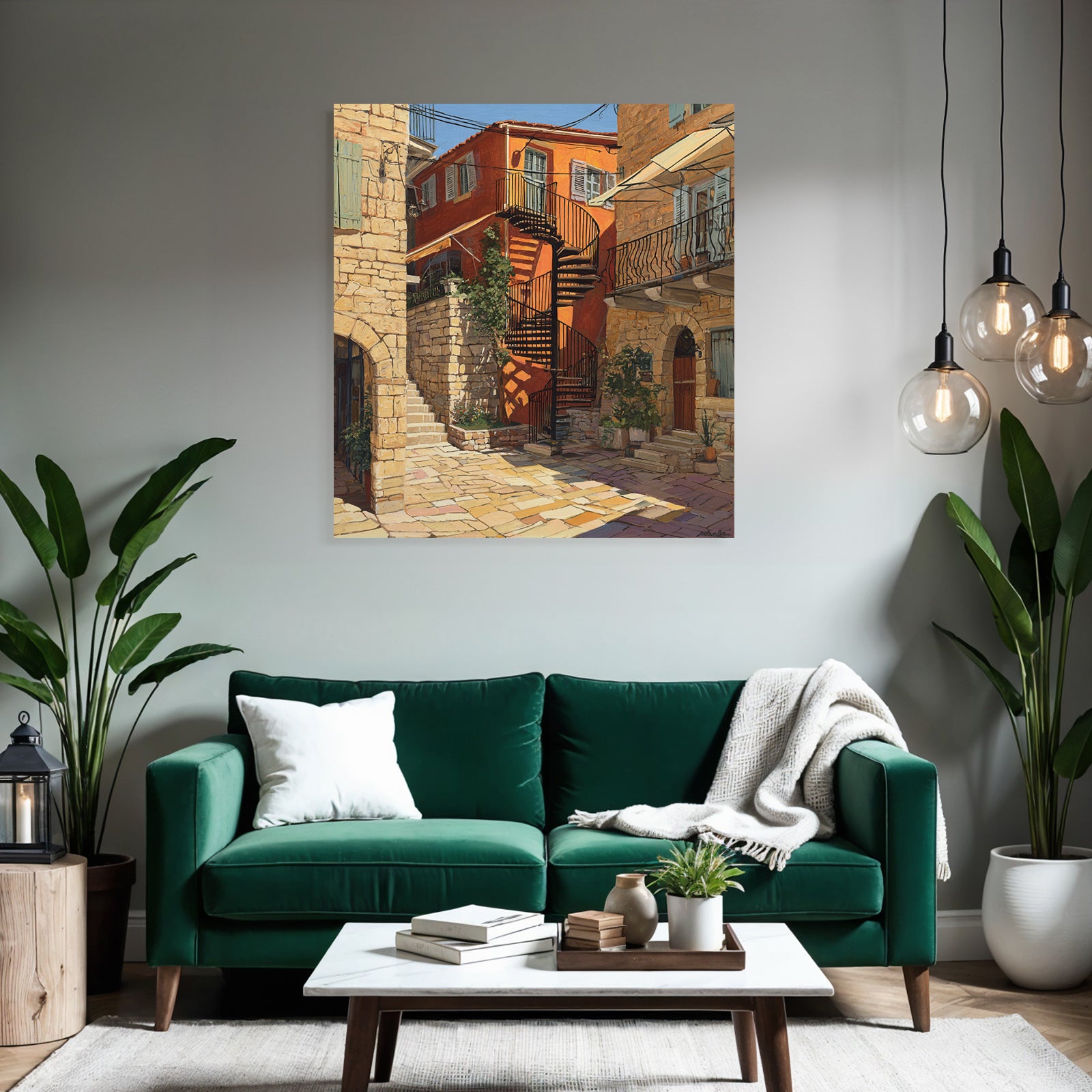 Malerische Städtische Szene Mittelmeer Style Hof Gasse Lebendige Farben